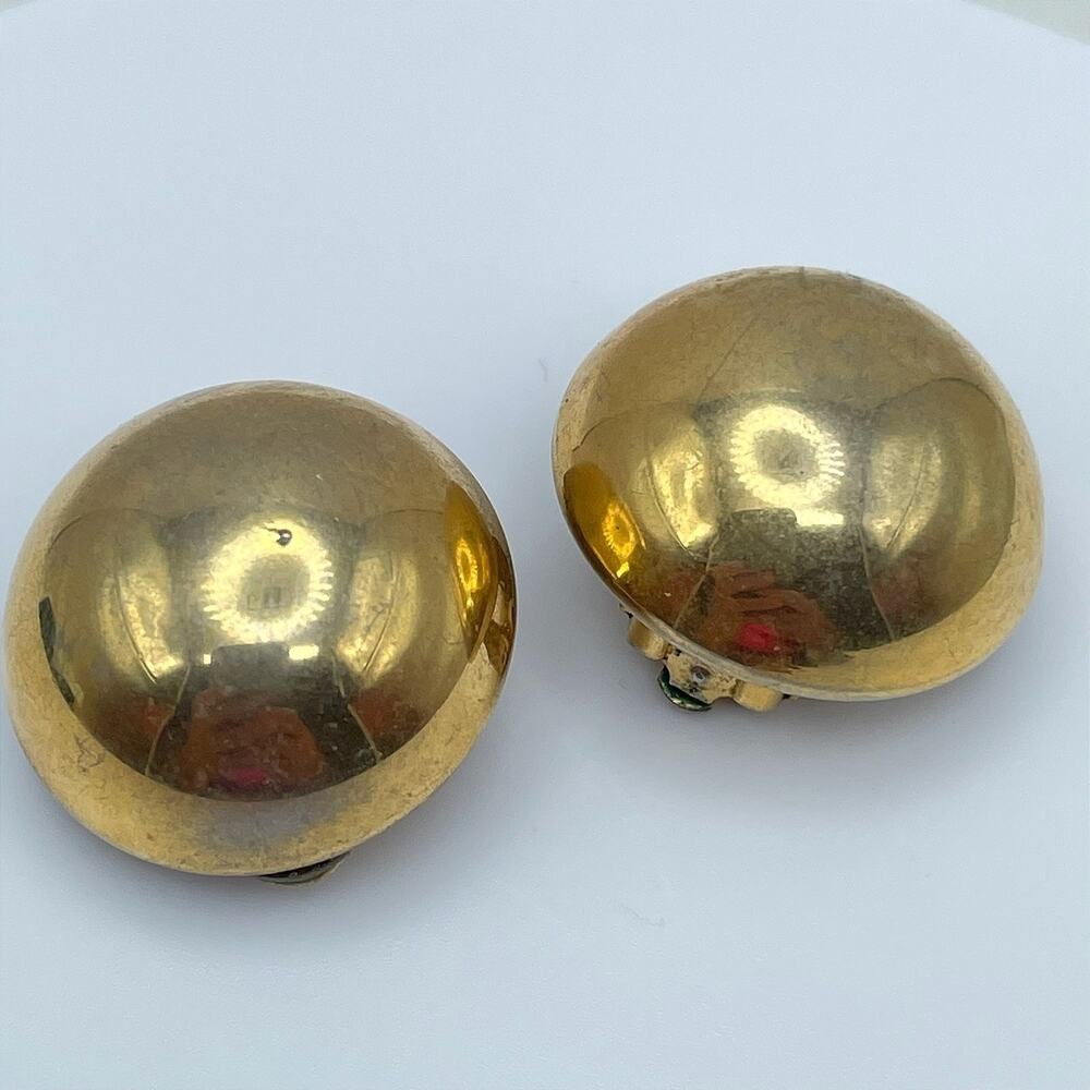 Vintage 80s Gold Tone Half Ball Dome Clip On Earrings Fashion Round Bold Jewelry